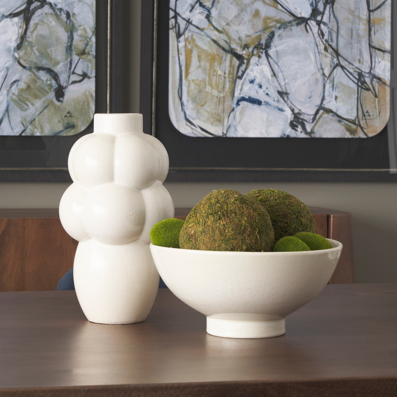 Tyren Cream Glazed Decorative Round Ceramic Bowl