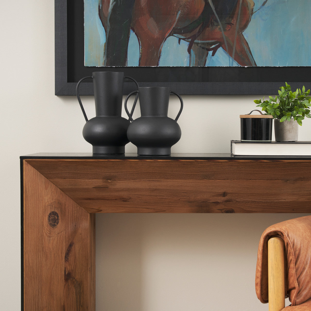 Tasya Large Matte Black w/ Handles Metal Vase