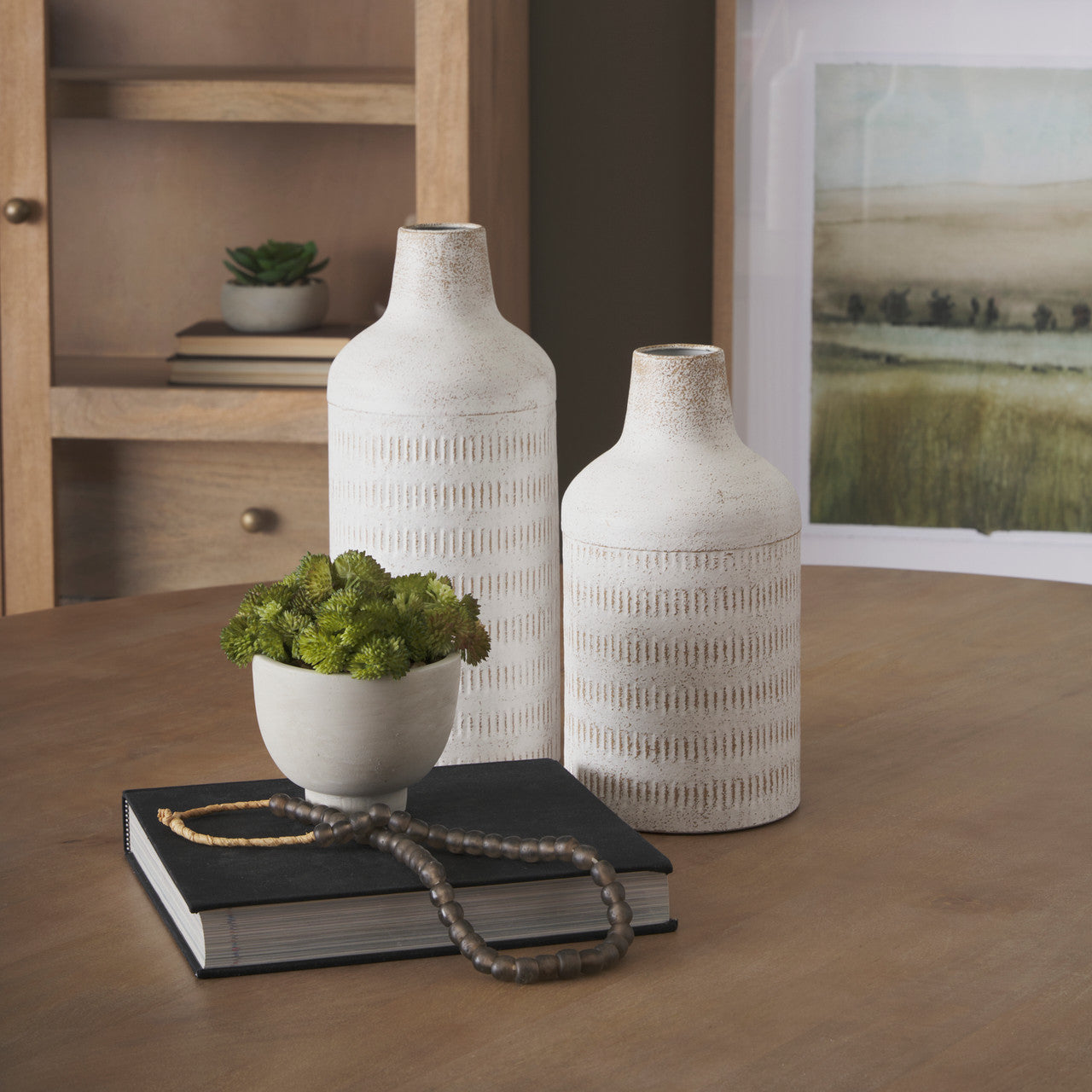 Tisha Large White W/ Terracotta Distressing Metal Vase