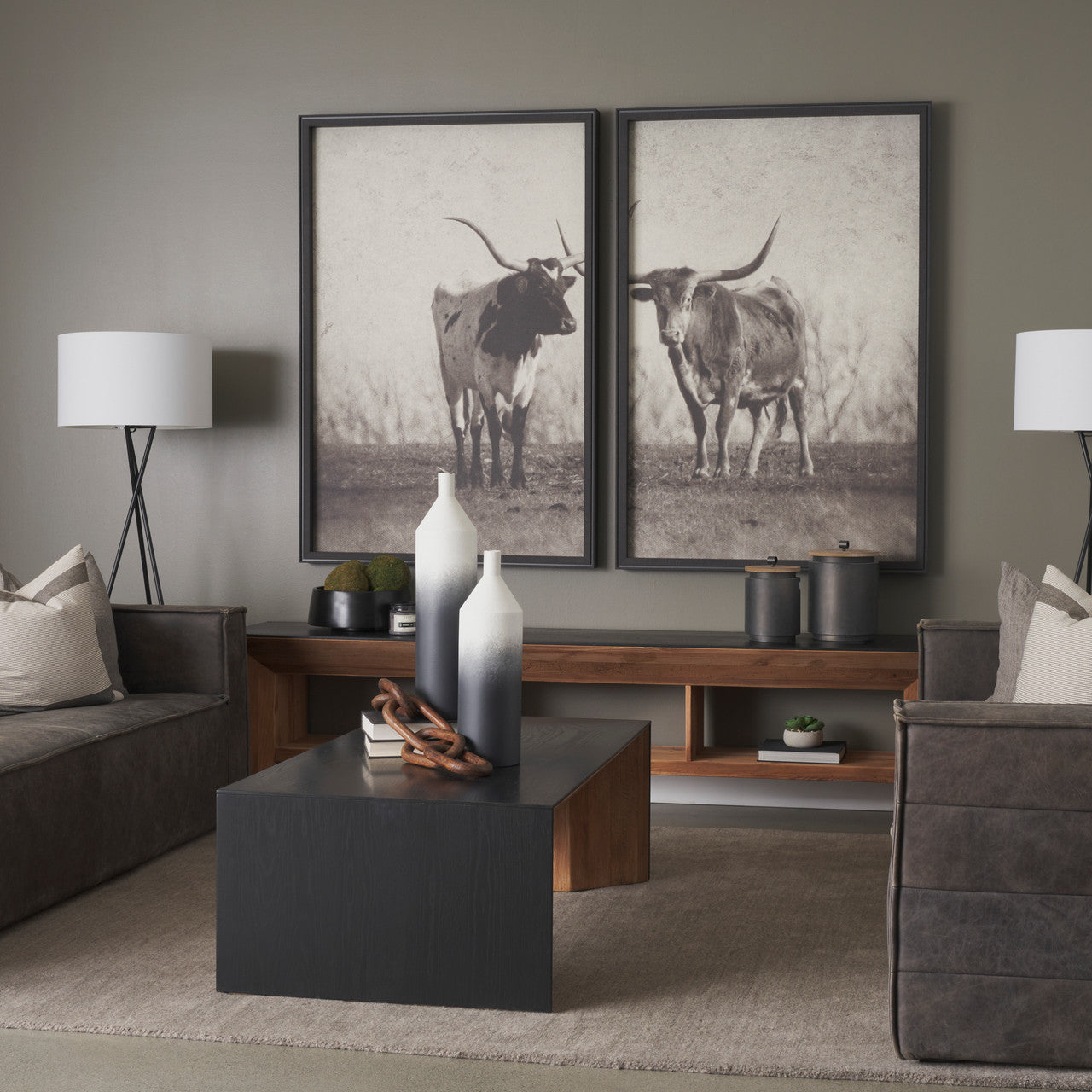 Townley Tall White w/ Black Ombre Metal Vase