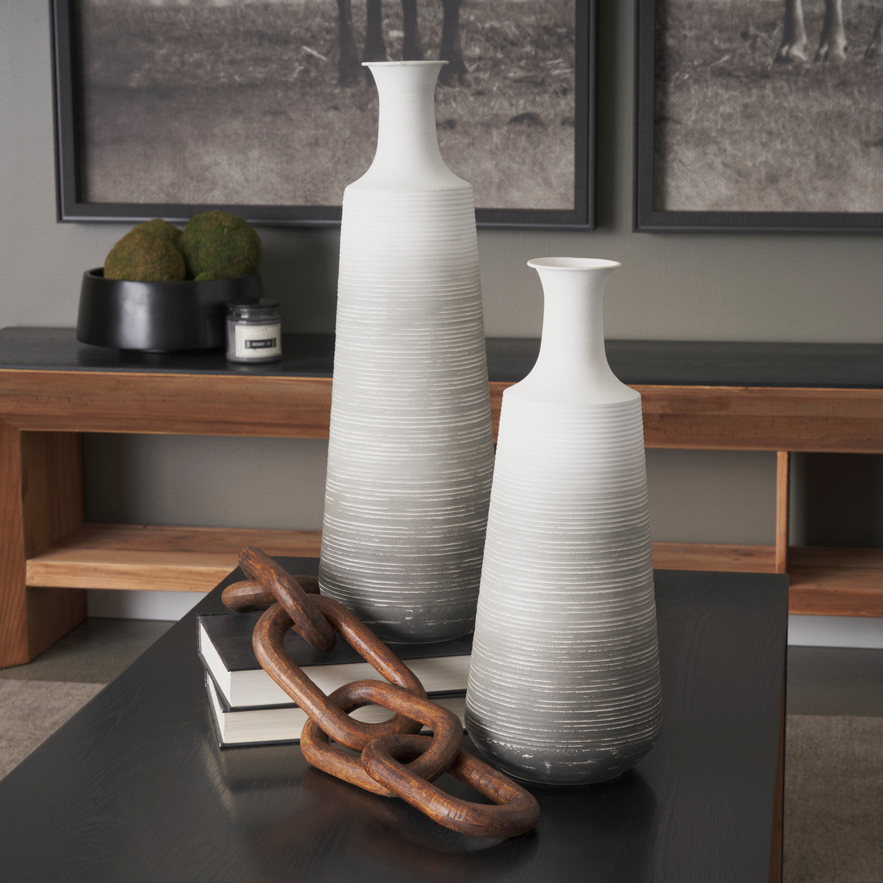 Toru Medium White w/ Grey Ombre Metal Vase