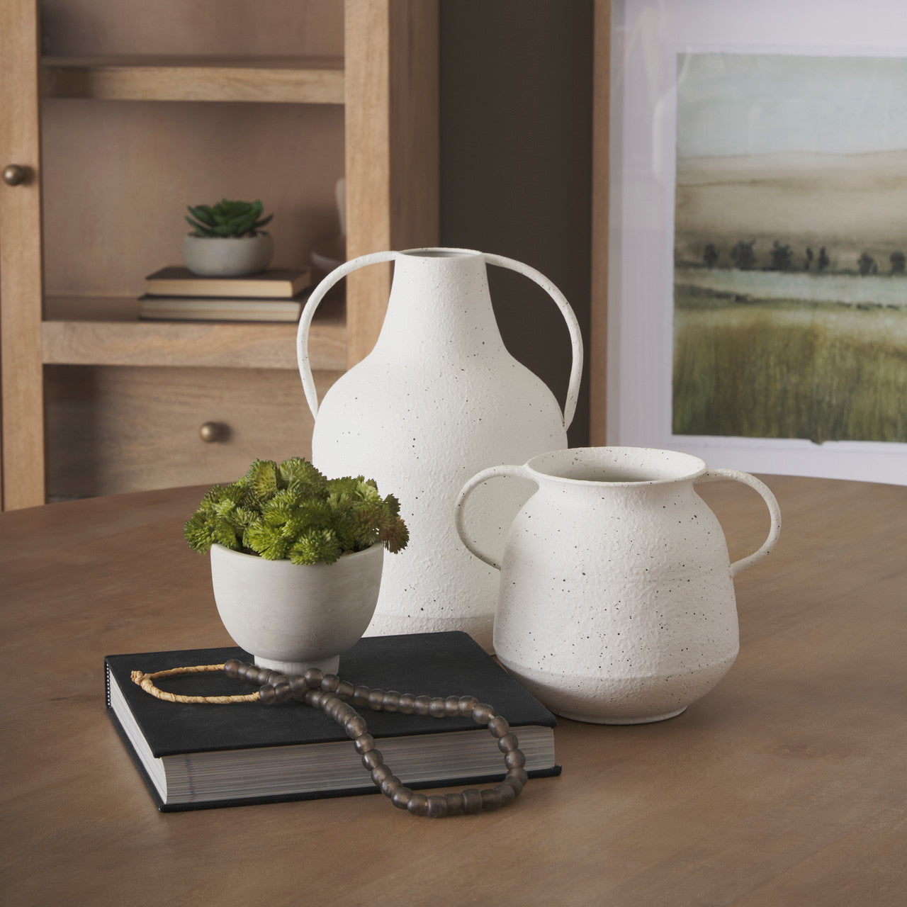 Treva Tall White w/ Black Speckles Metal Vase