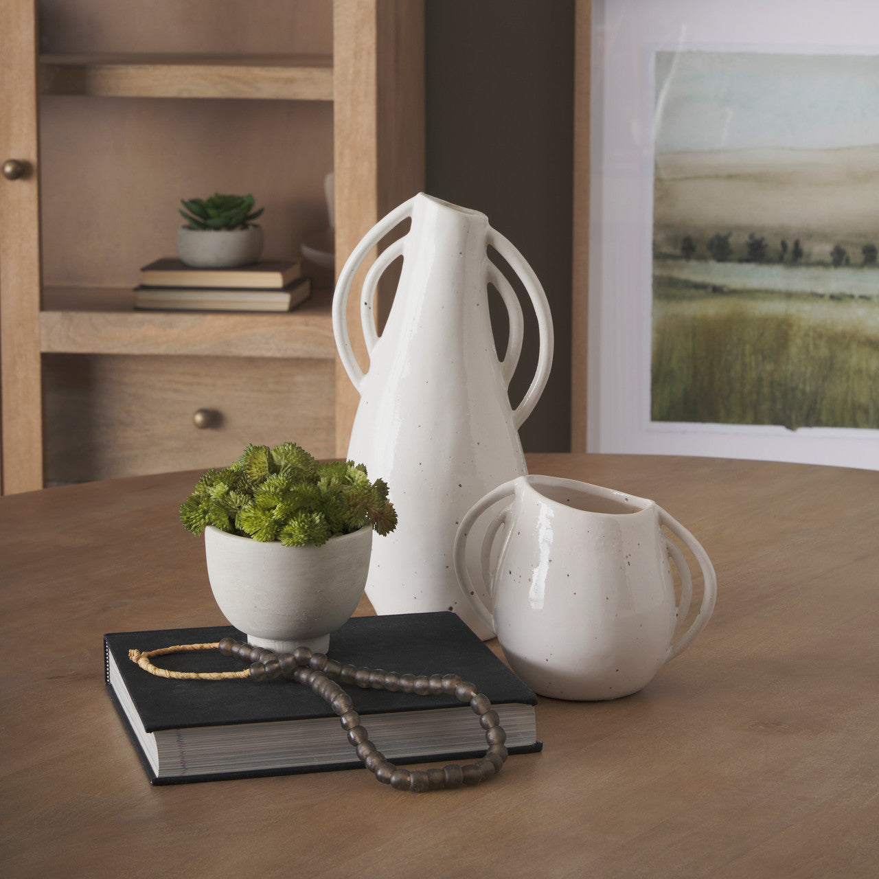 Urvi Tall Off White Speckled Asymmetrical Ceramic Vase