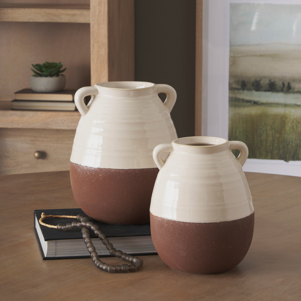 Tryna Small Beige w/ Matte Brown Ceramic Vase