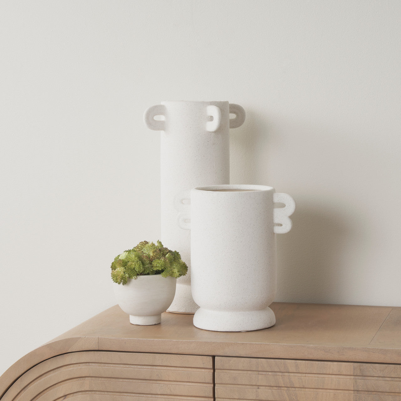 Dylan Tall Textured Off White w/ Handles Ceramic Vase