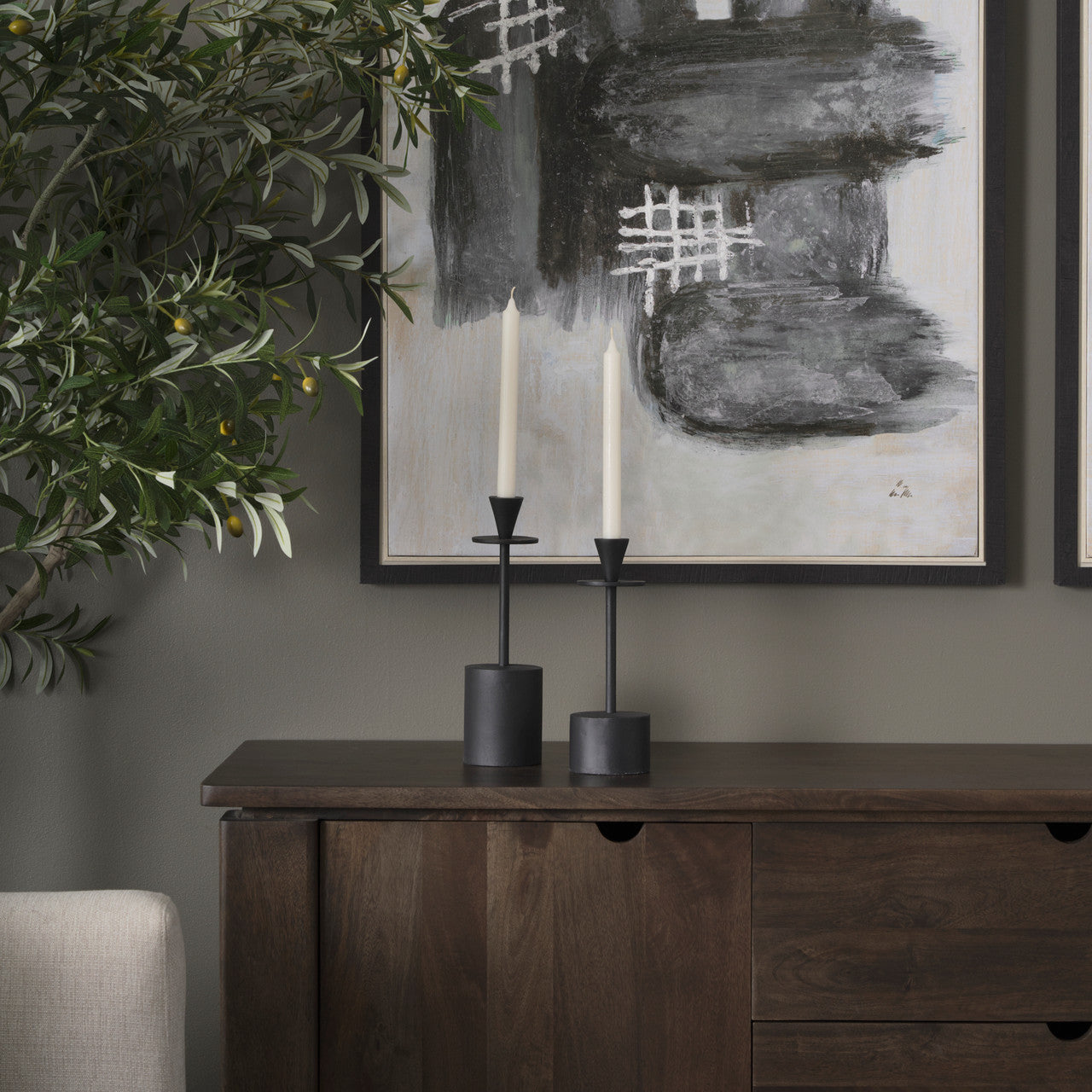 Petria Matte Black Textured Metal Taper Candle Holders