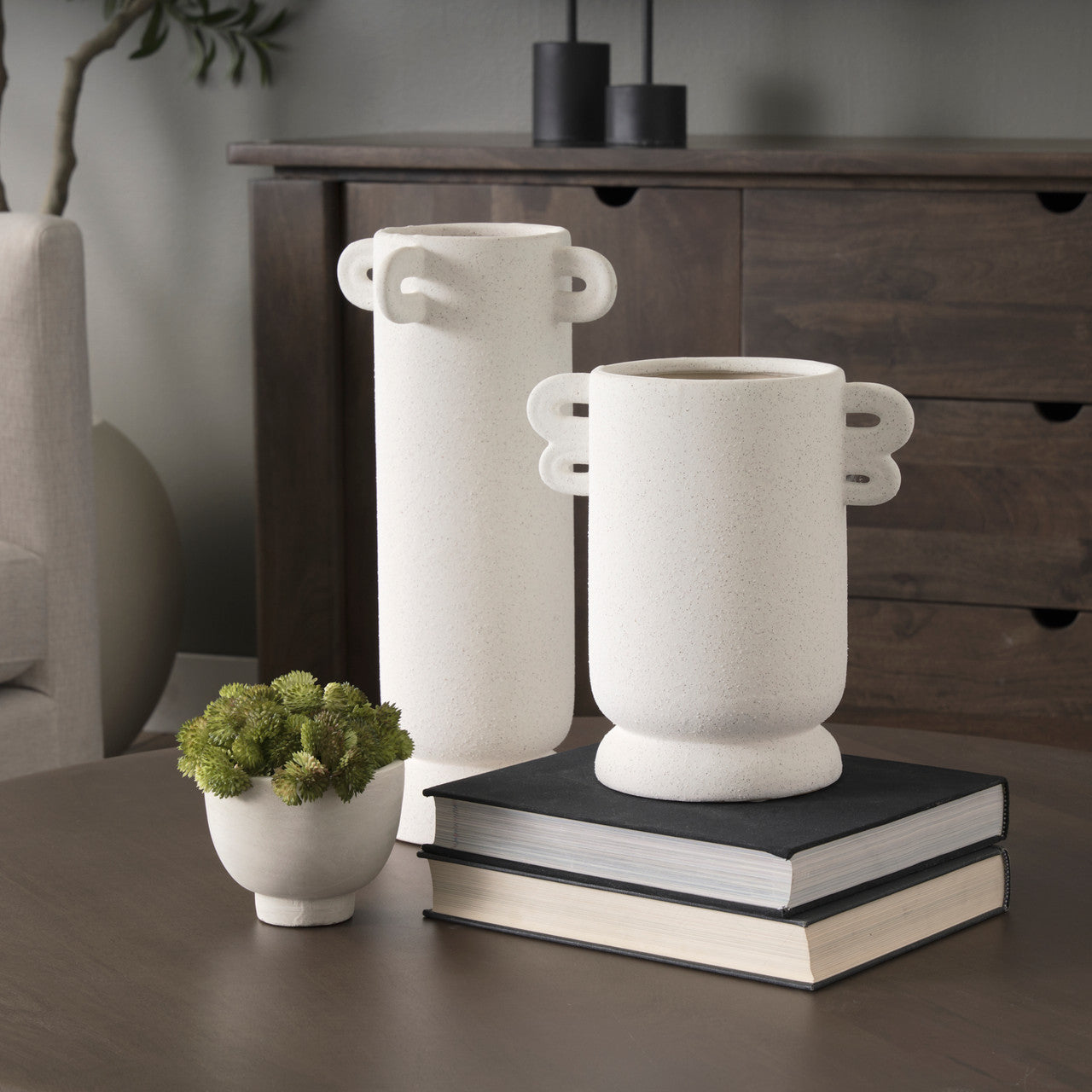 Dylan Small Textured Off White w/ Handles Ceramic Vase