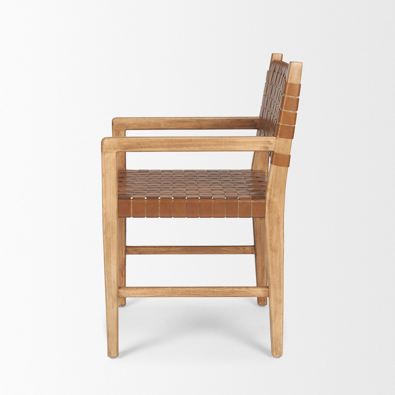 Shane Brown Wood w/ Woven Brown Leather Dining Armchair