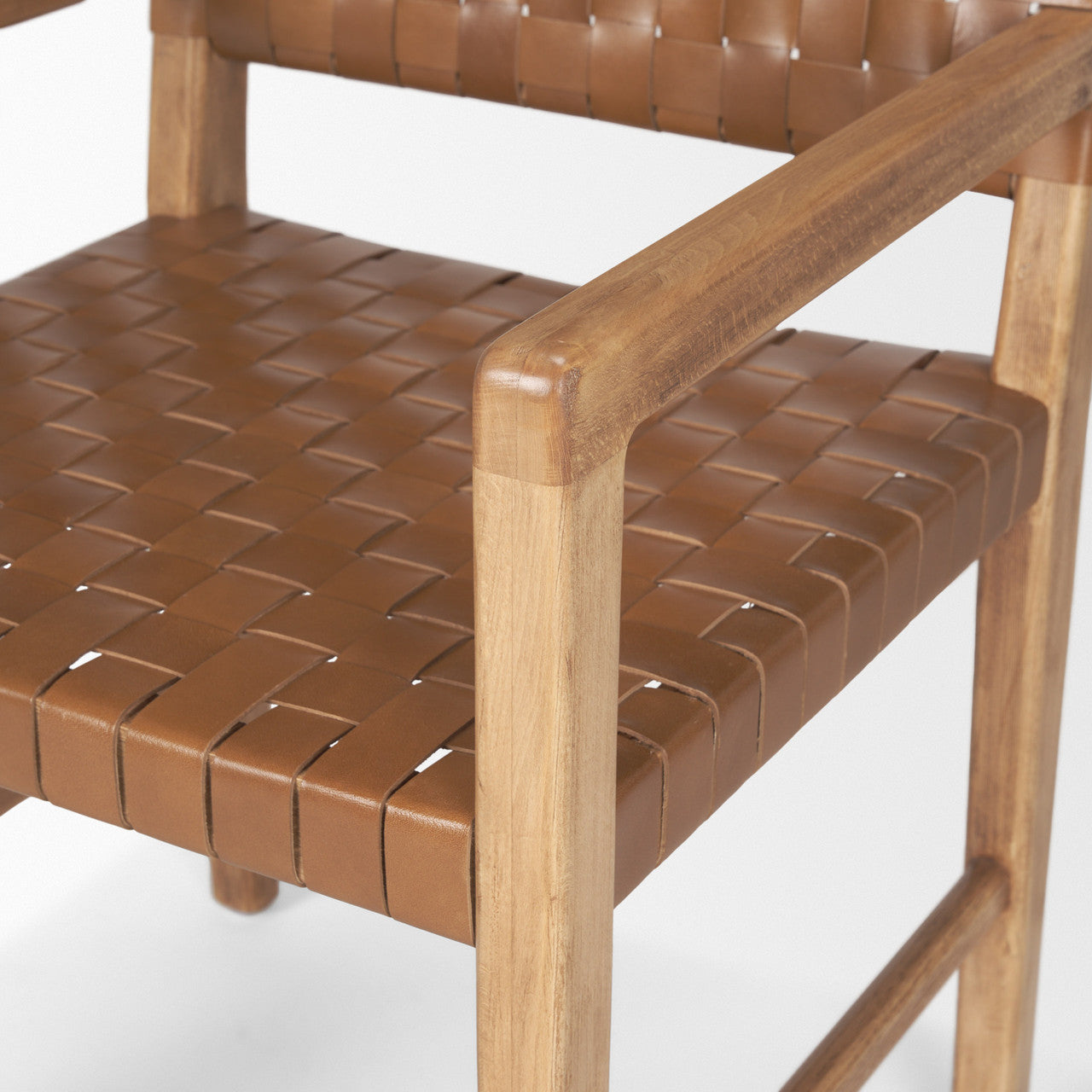 Shane Brown Wood w/ Woven Brown Leather Dining Armchair