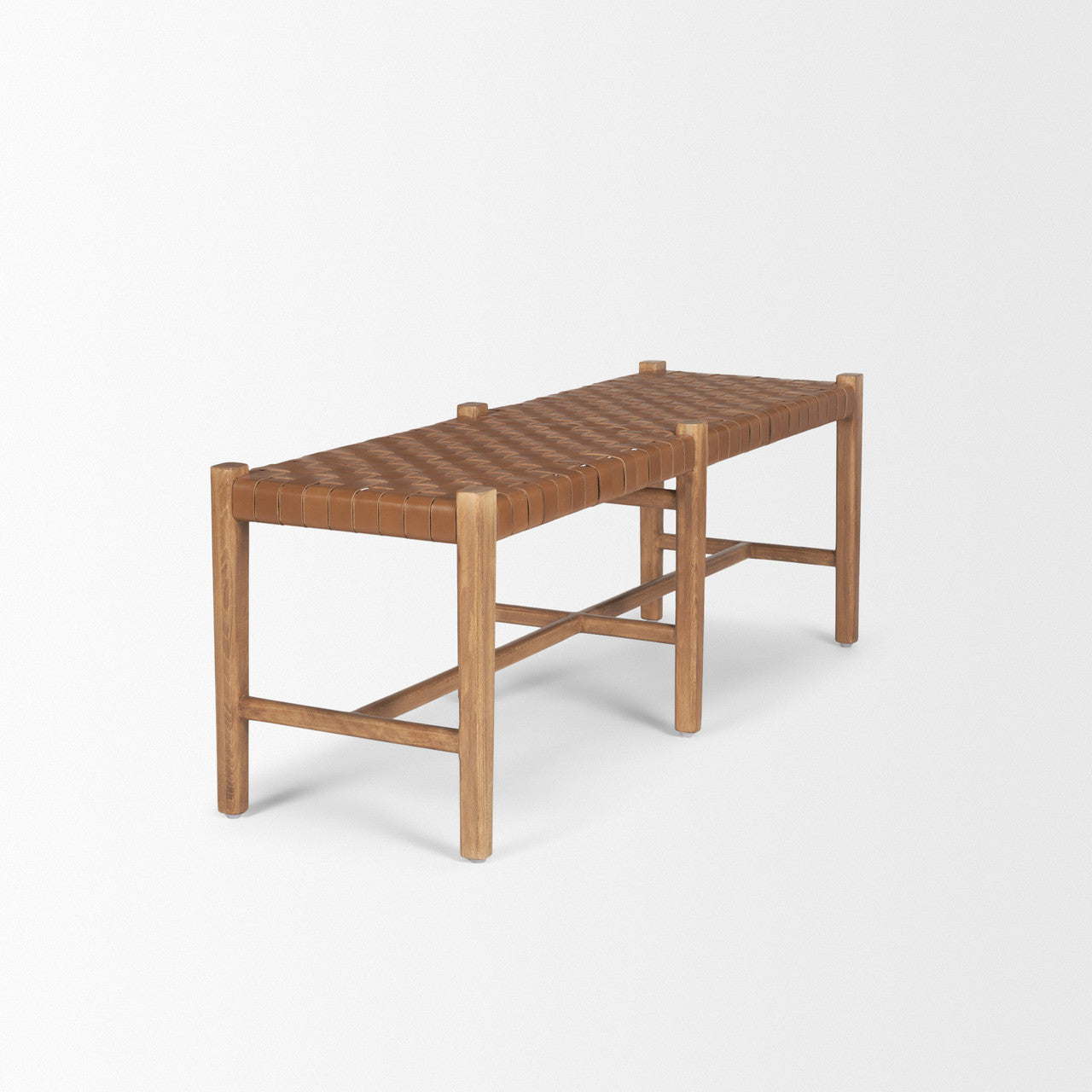Shane Brown Wood w/ Woven Brown Leather Bench