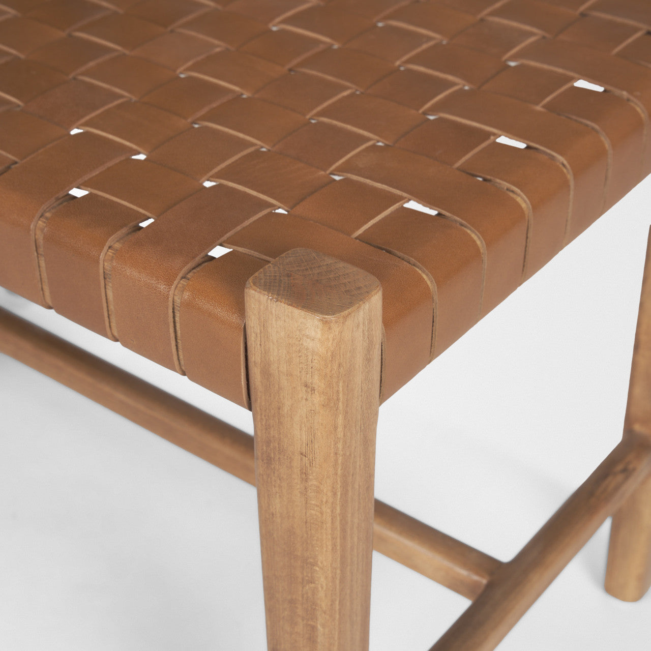 Shane Brown Wood w/ Woven Brown Leather Bench