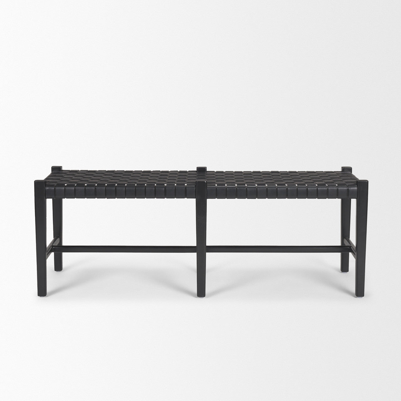 Shane Black Wood w/ Woven Black Leather Bench