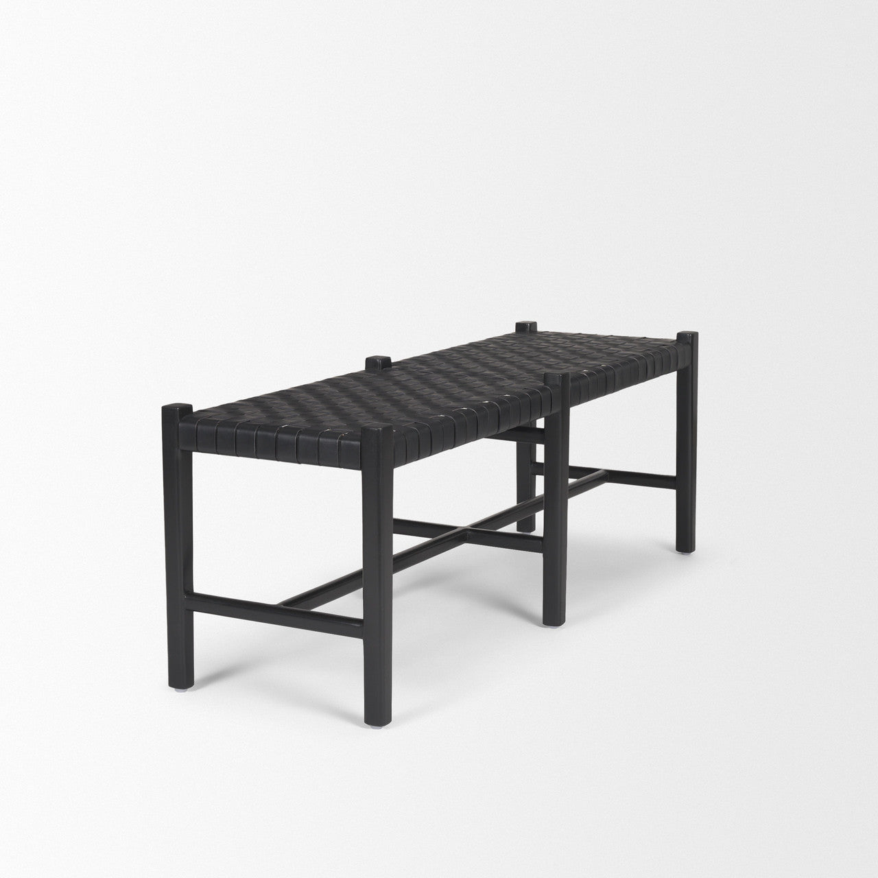 Shane Black Wood w/ Woven Black Leather Bench
