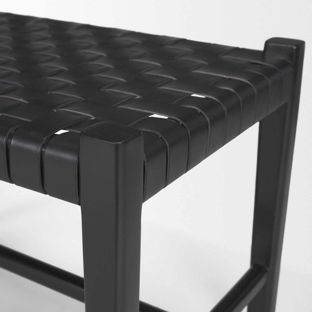 Shane Black Wood w/ Woven Black Leather Bench