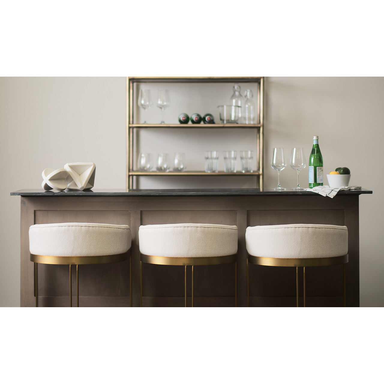 Hollyfield II Cream Fabric Seat W/ Gold Metal Base Bar Stool