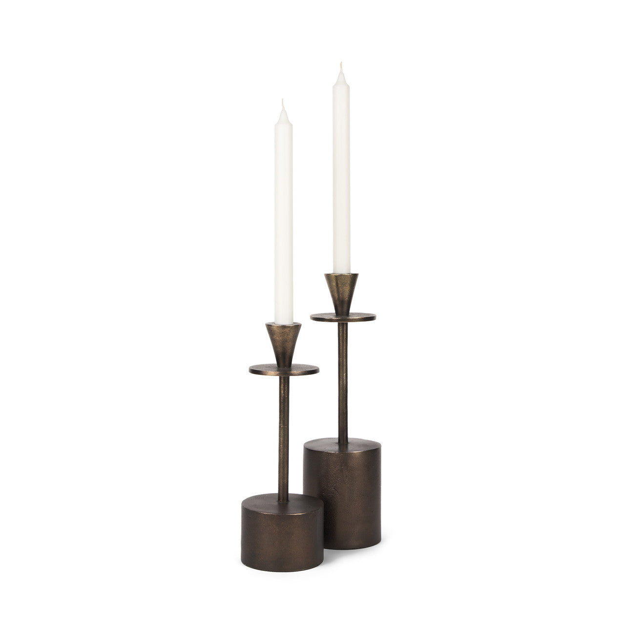 Petria Antiqued Gold Textured Metal Taper Candle Holders