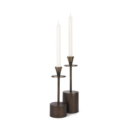 Petria Antiqued Gold Textured Metal Taper Candle Holders