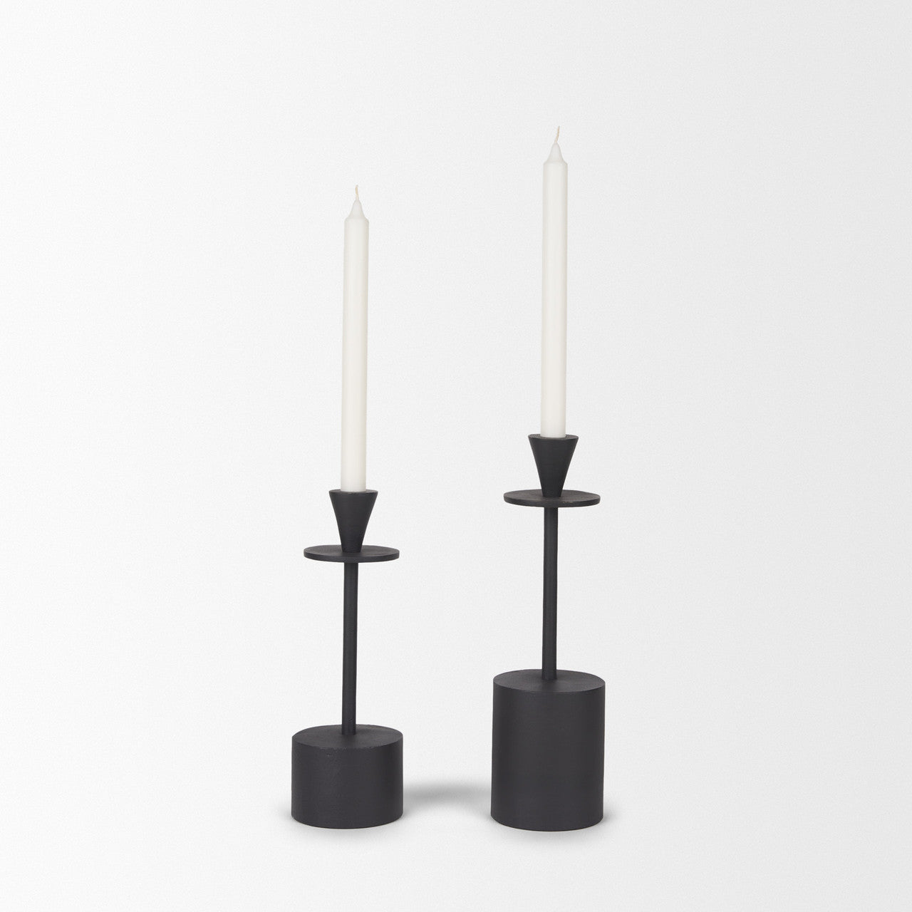 Petria Matte Black Textured Metal Taper Candle Holders