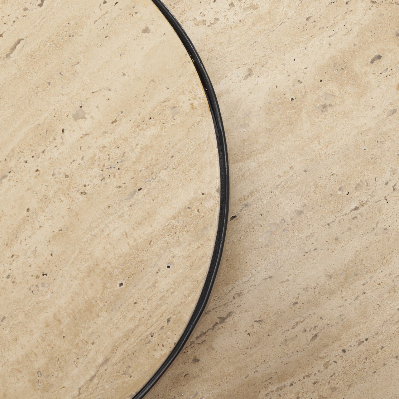 Wade Travertine Marble w/ Matte Black Metal End Tables