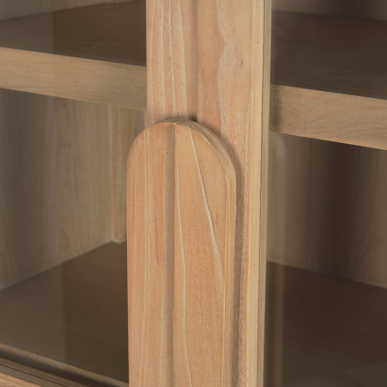 Callum Light Brown Elm Wood w/ Glass Doors  Arched Curio Cabinet