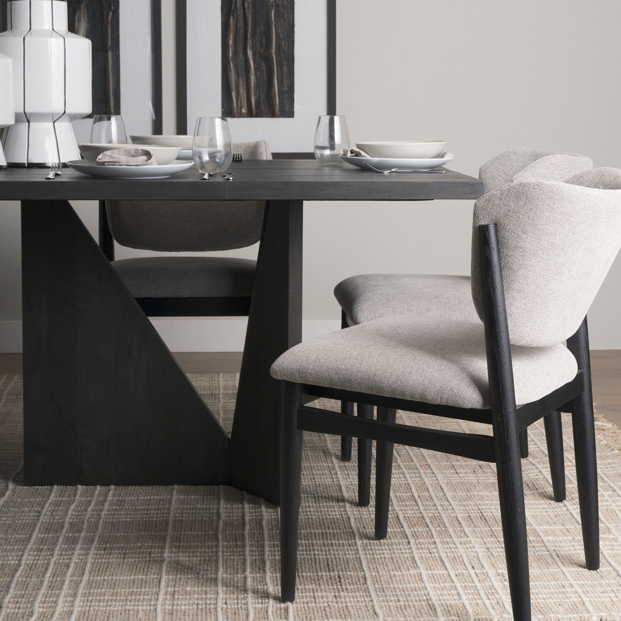 Tarro 84" Rectangular Textured Black Wood w/ Geometrical Base Dining Table