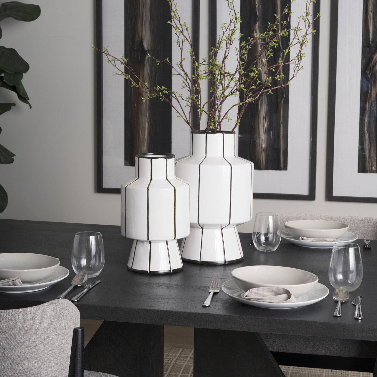 Dinah Small White w/ Black Stripes  Ceramic Vase