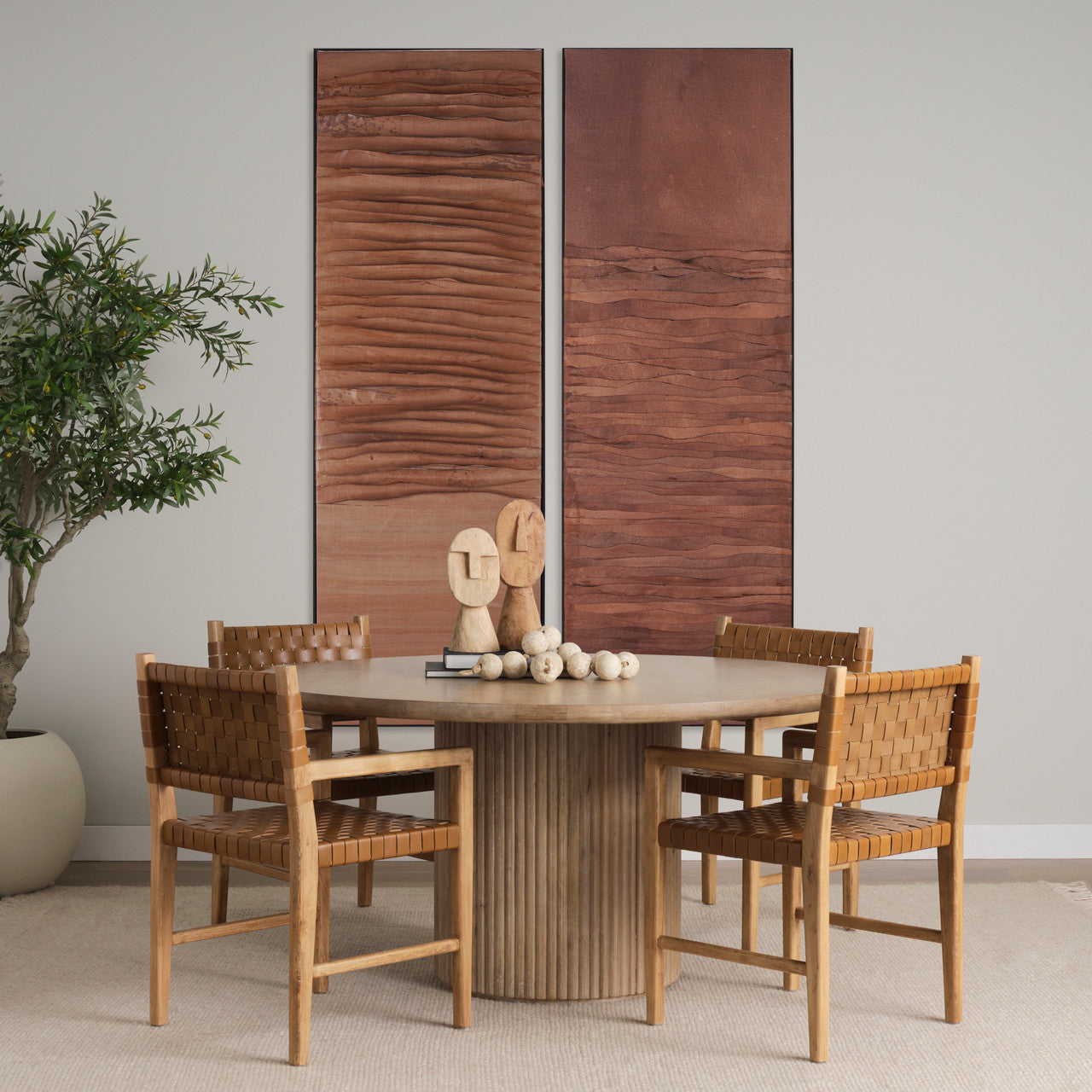 Shane Brown Wood w/ Woven Brown Leather Dining Armchair