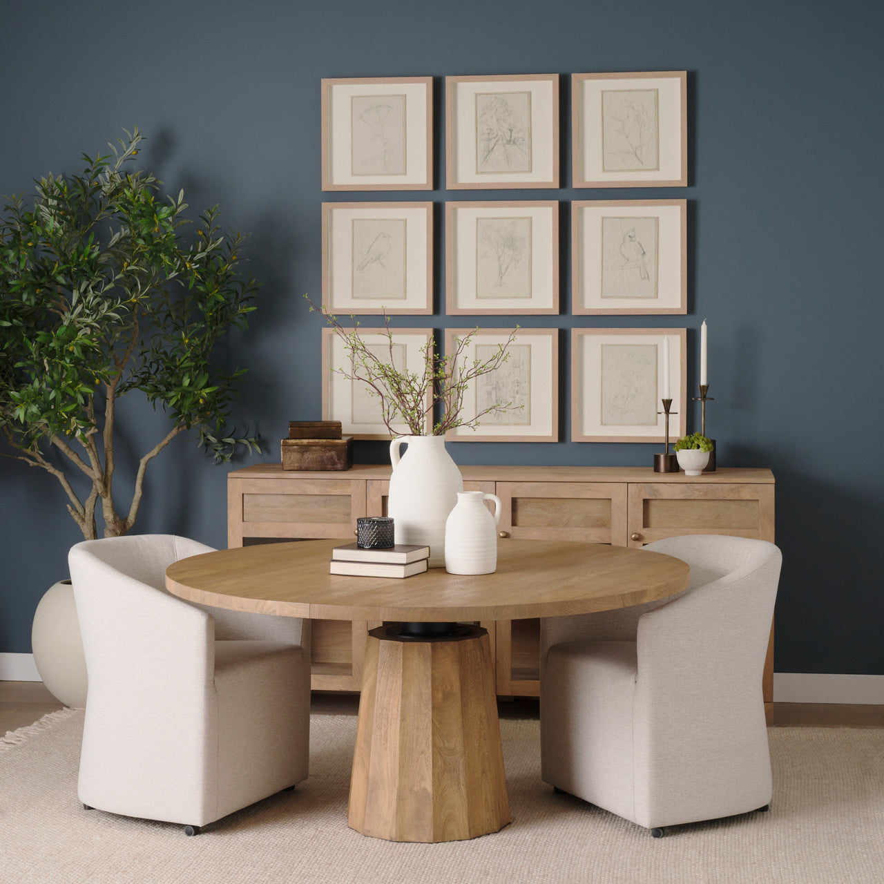 Suri Light Brown Wood w/ Glass Doors Sideboard