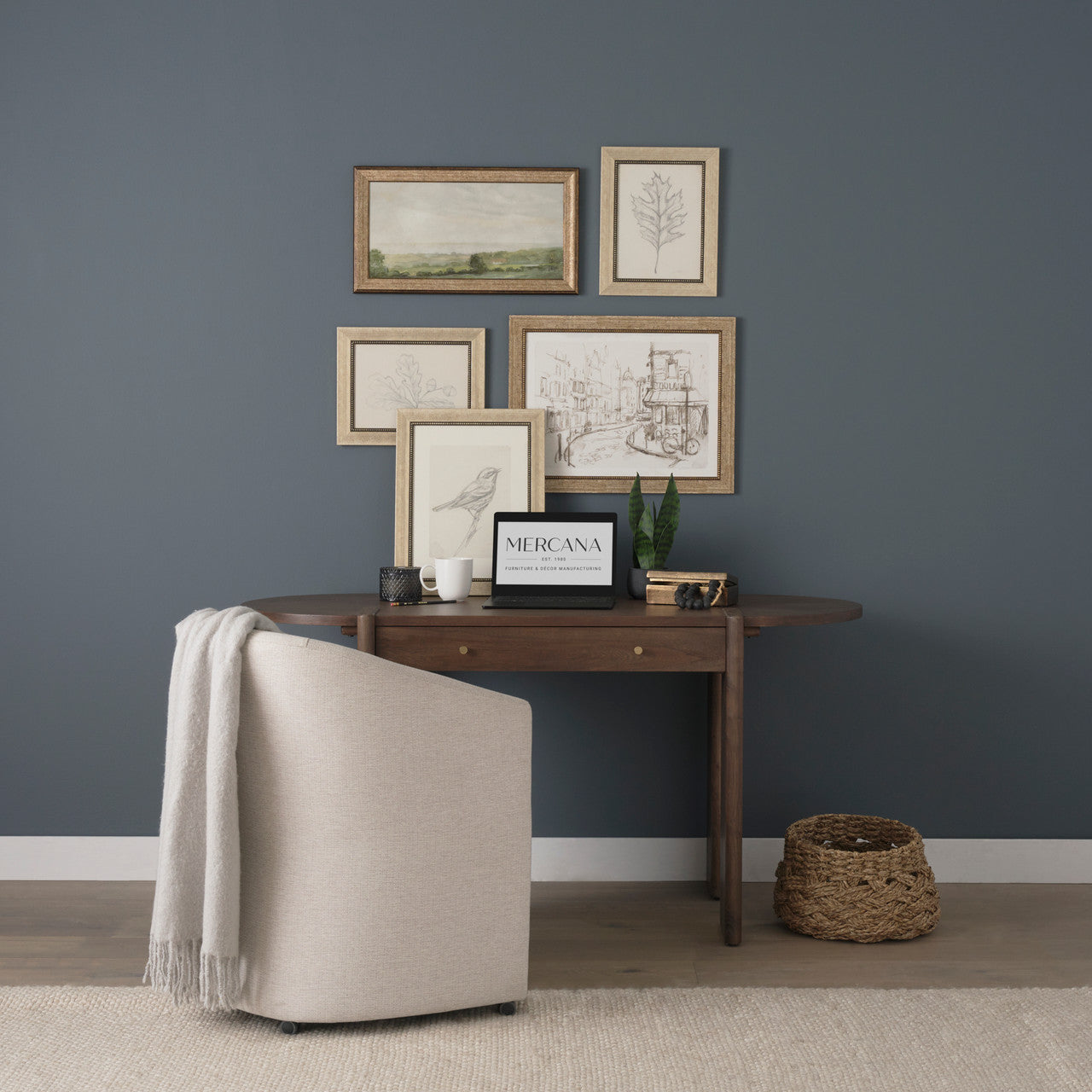 Sohan Dark Brown Elm Wood Oblong Desk