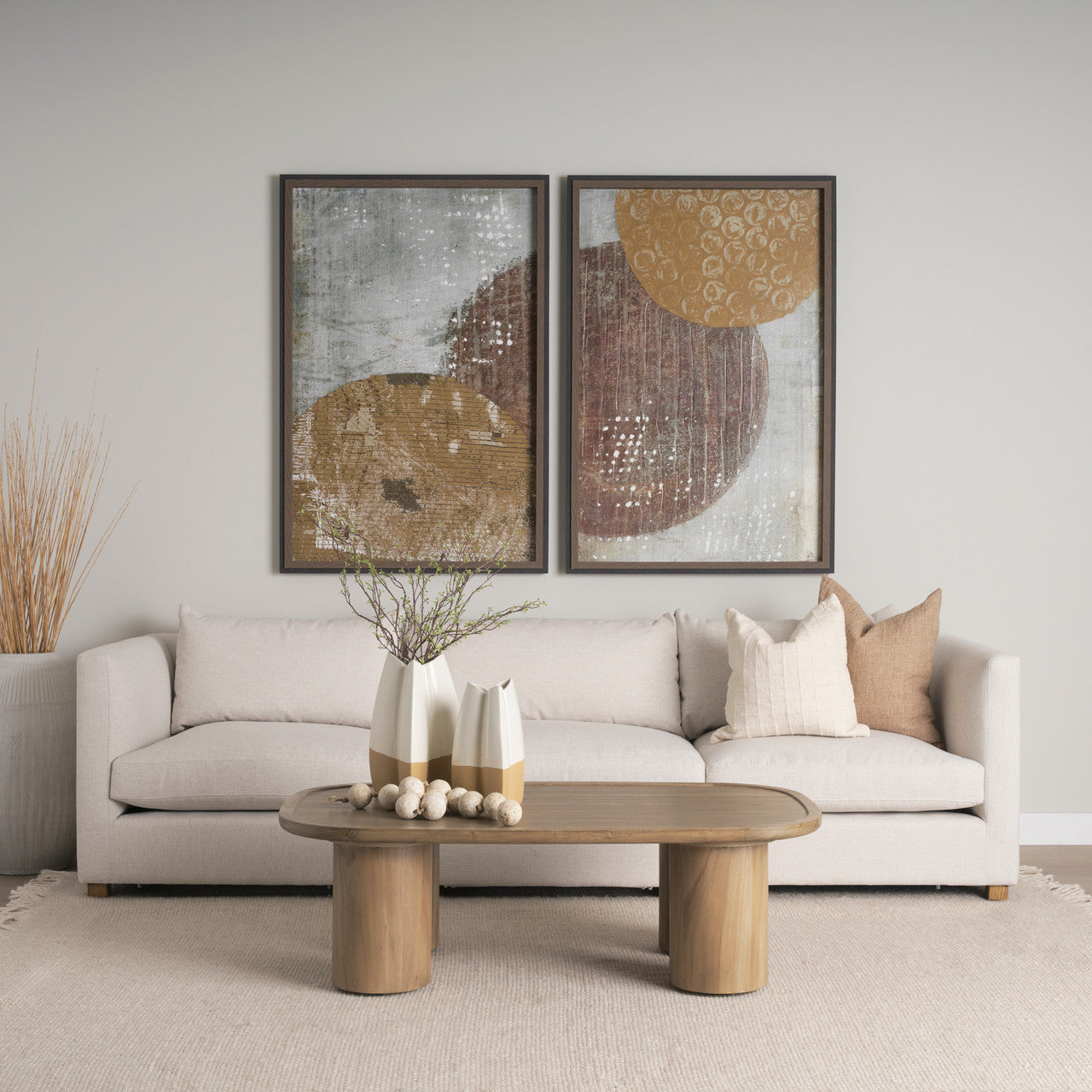 Vania Large Off White w/ Tan Textured Ceramic Vase