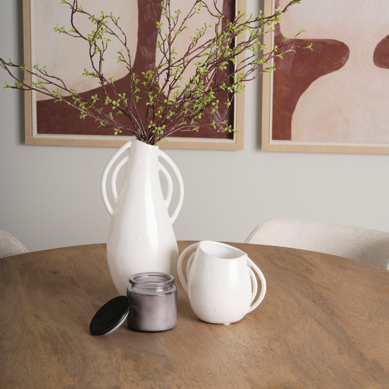 Urvi Tall Off White Speckled Asymmetrical Ceramic Vase