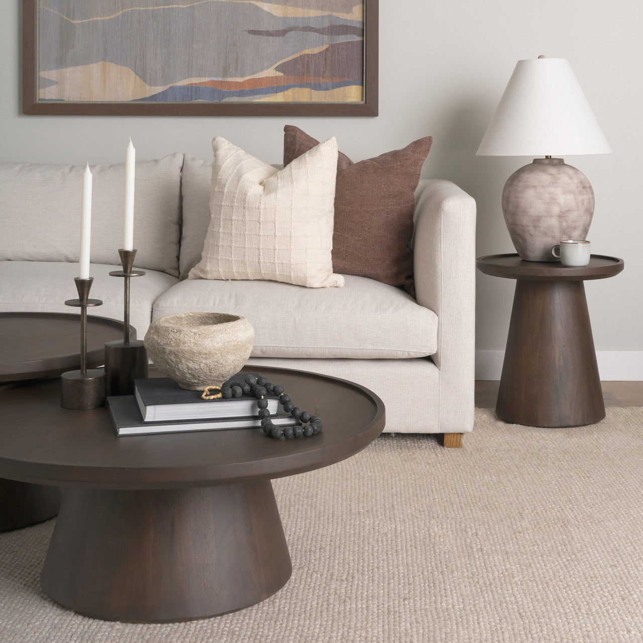 Takoda Dark Brown Wood Tapered Drum Nesting Coffee Tables