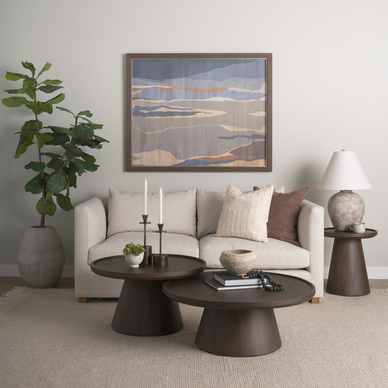 Takoda Dark Brown Wood Tapered Drum Nesting Coffee Tables