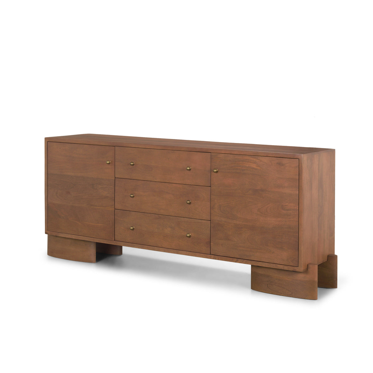 Jonan Medium Brown Wood w/ Dark Aged Brass 2 Door 3 Drawer Sideboard