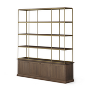 Braxton Dark Brown Wood w/ Antique Brass Metal Three Shelf Shelving Unit