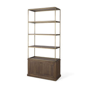 Braxton Dark Brown Wood w/ Antiqued Aged Brass Metal 3 Tiers 2 Door Shelving Unit