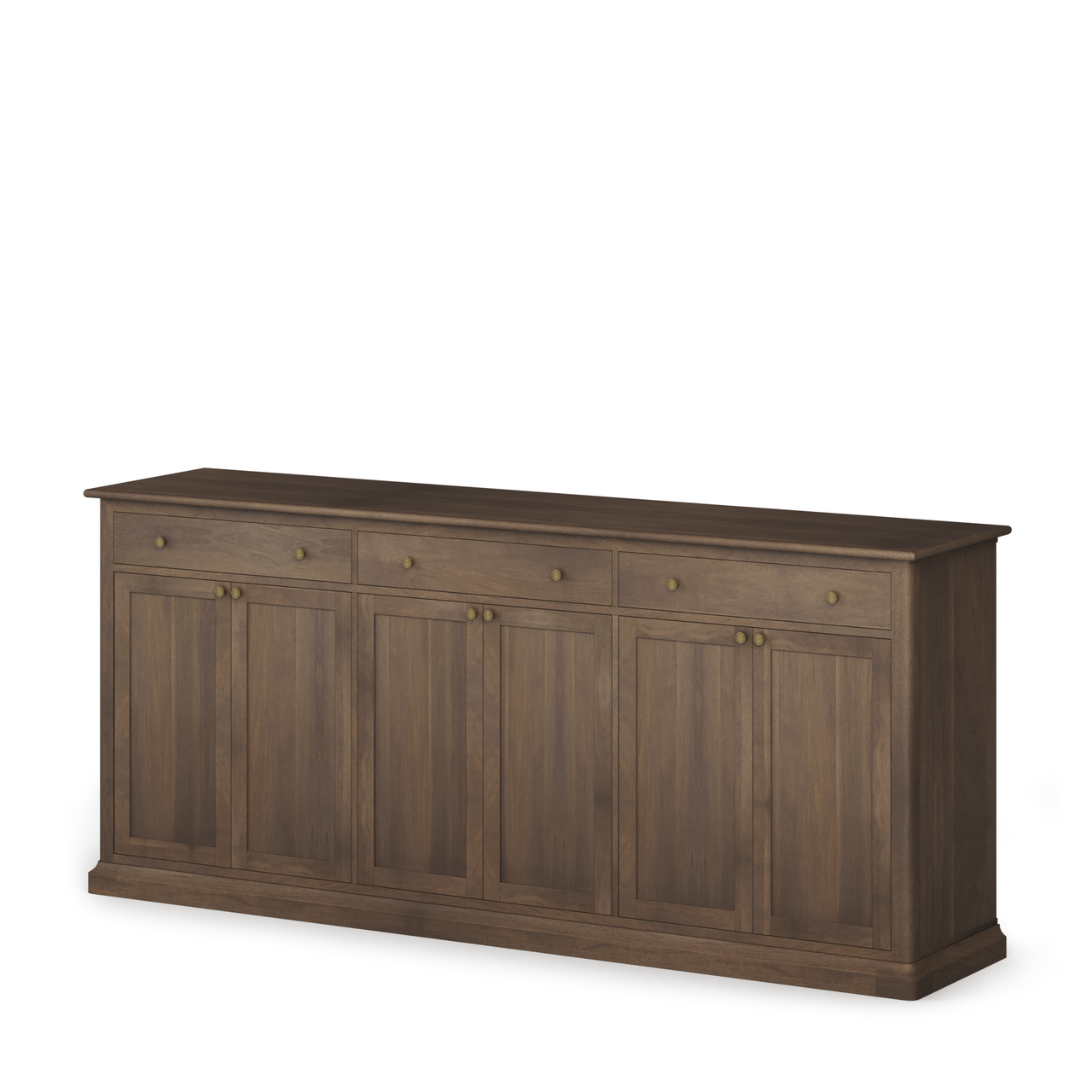 Braxton Dark Brown Solid Wood w/ Antiqued Aged Brass Knobs 3 Drawer 6 Door Sideboard