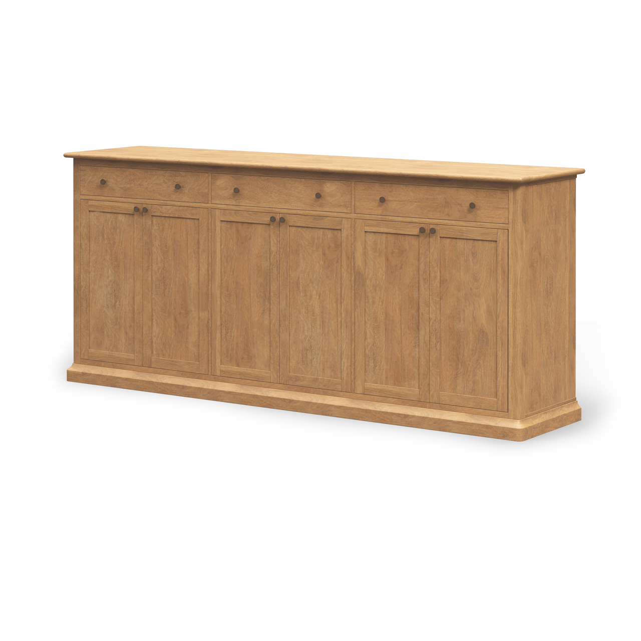 Braxton Light Brown Solid Wood w/ Antiqued Brass Knobs 3 Drawer 6 Door Sideboard