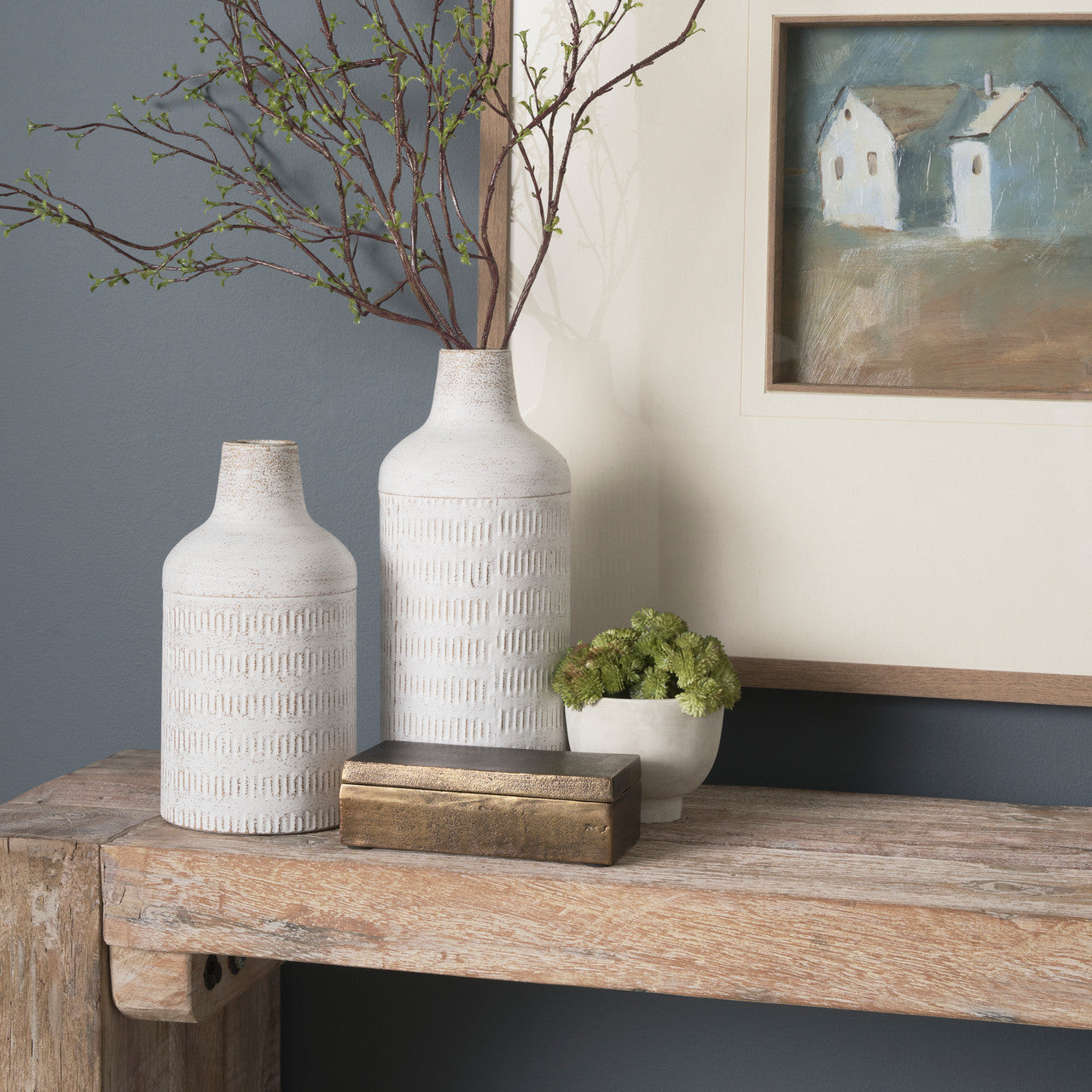 Tisha Large White W/ Terracotta Distressing Metal Vase