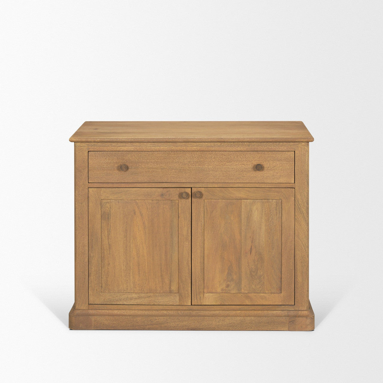 Braxton Light Brown Solid Wood w/ Gunmetal Knobs Accent Cabinet 1 Drawer 2 Doors