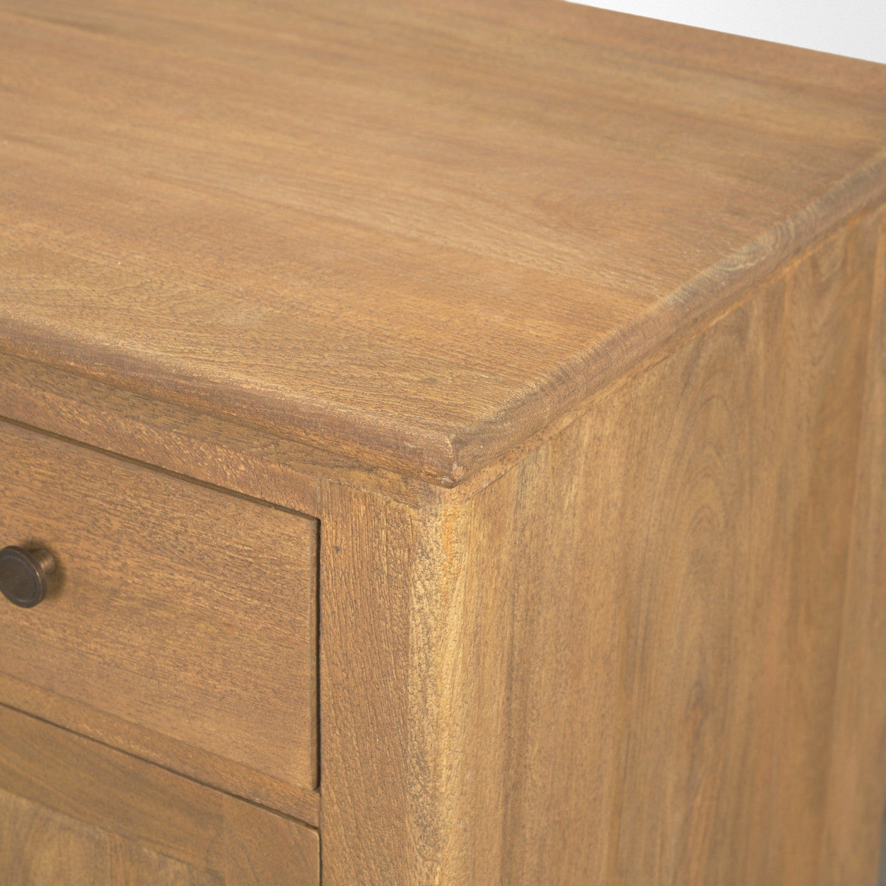 Braxton Light Brown Solid Wood w/ Gunmetal Knobs Accent Cabinet 1 Drawer 2 Doors