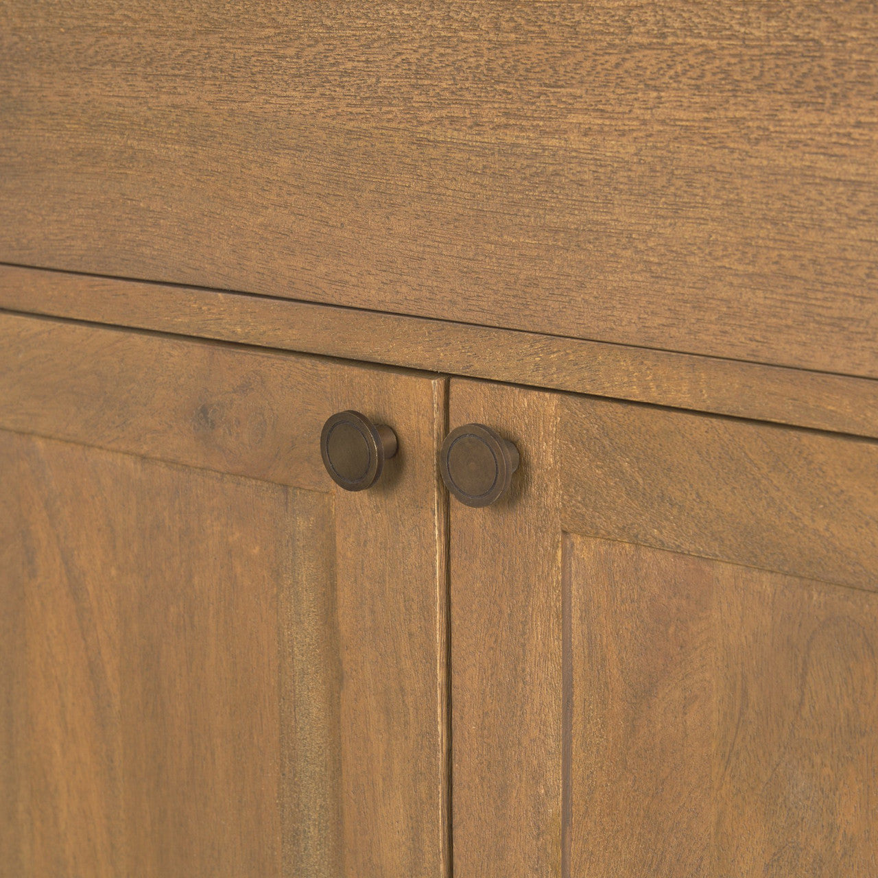 Braxton Light Brown Solid Wood w/ Gunmetal Knobs Accent Cabinet 1 Drawer 2 Doors
