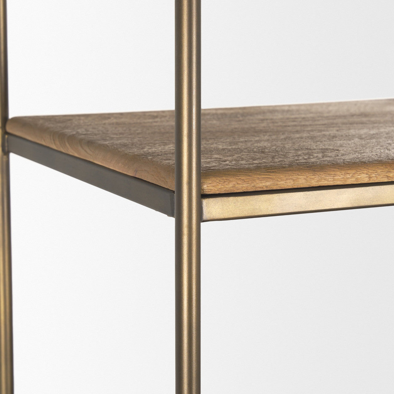 Braxton Light Brown Wood w/ Antiqued Brass Metal 3 Tiers 2 Door Shelving Unit