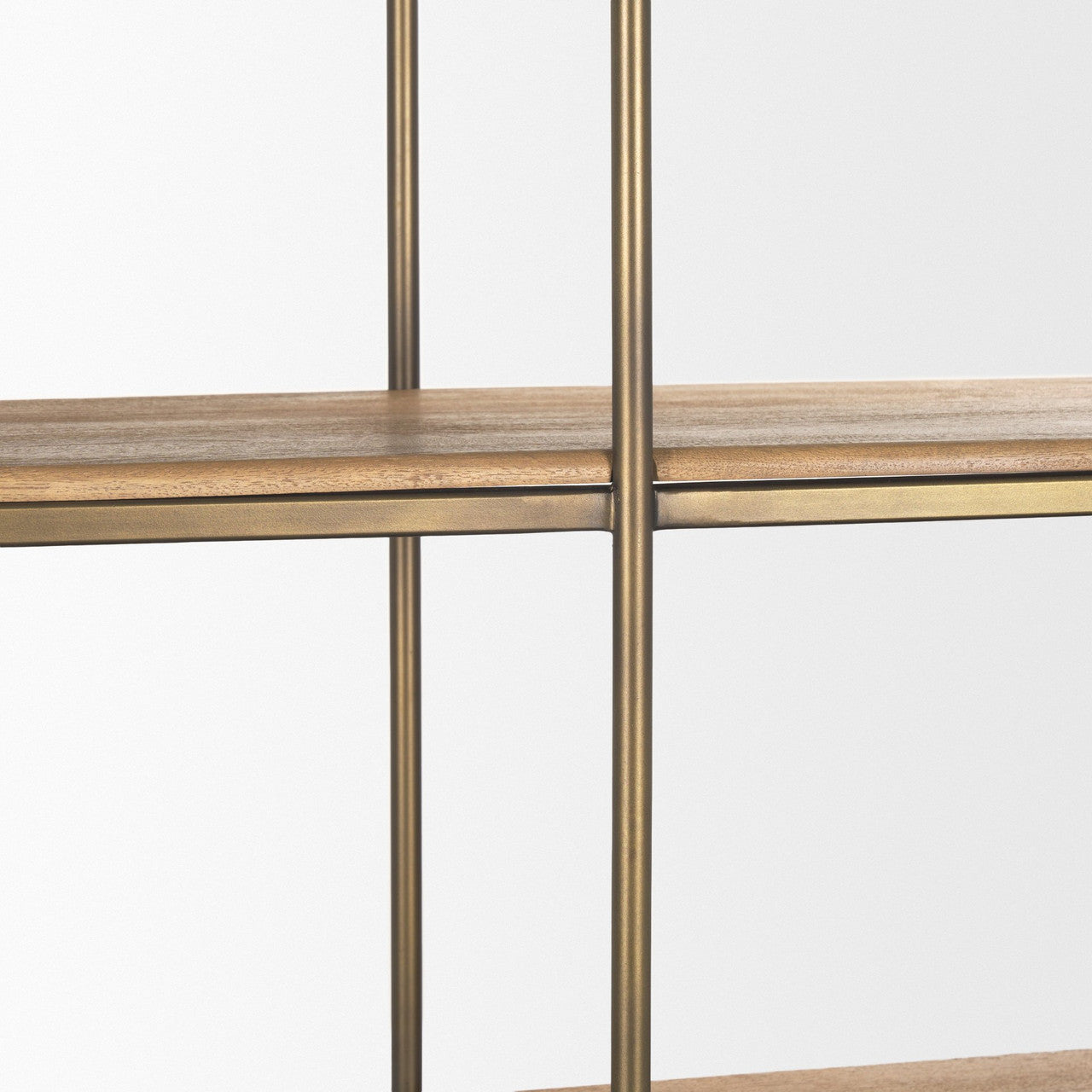 Braxton Light Brown Wood w/ Antiqued Brass Metal 3 Tiers 2 Door Shelving Unit