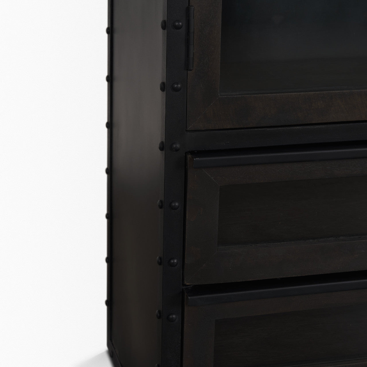 Gehry 72.3" H Dark Brown Metal Brown Wood and Glass Door Display Cabinet