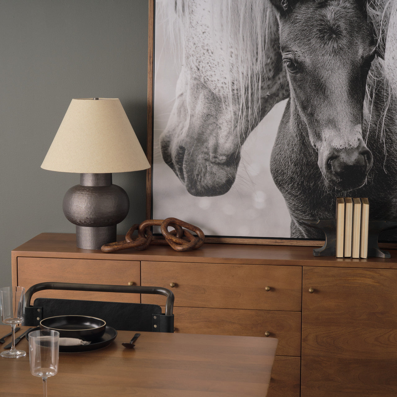 Salaah Black Brushed Metal w/ Beige Shade Table Lamp