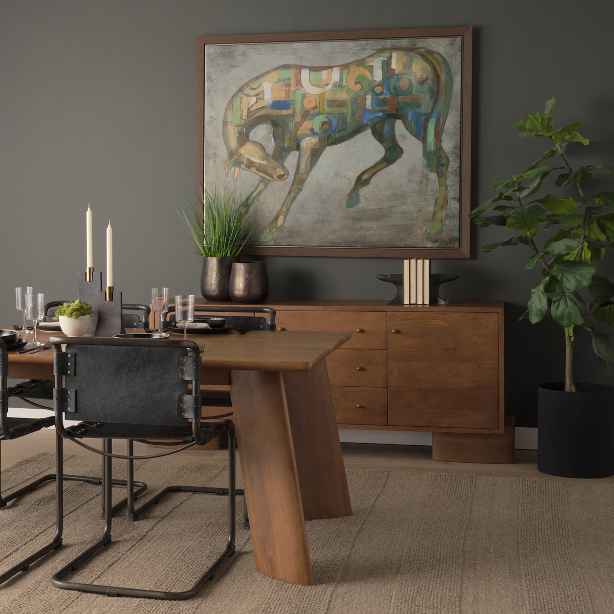 Jonan Medium Brown Wood w/ Dark Aged Brass 2 Door 3 Drawer Sideboard