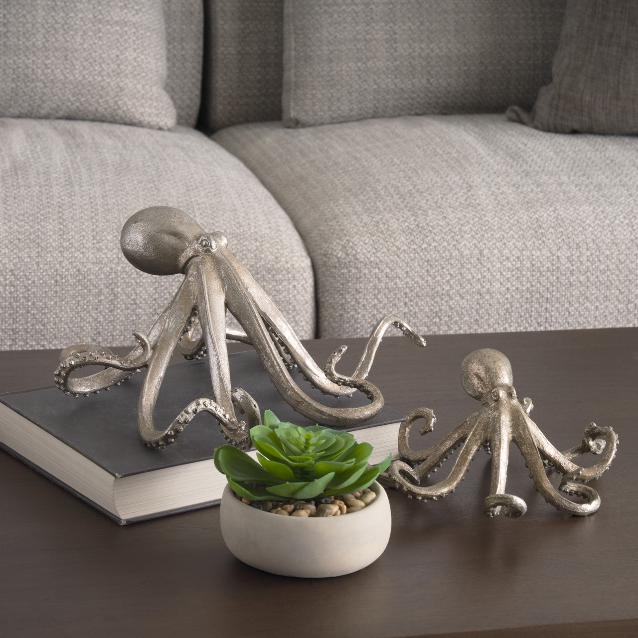 Strafford Small 10L x 9W Silver Resin Octopus