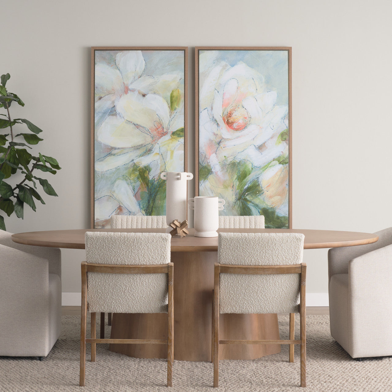 Tahoe Cream Boucle Upholstered and Light Brown Wood Armless Dining Chair