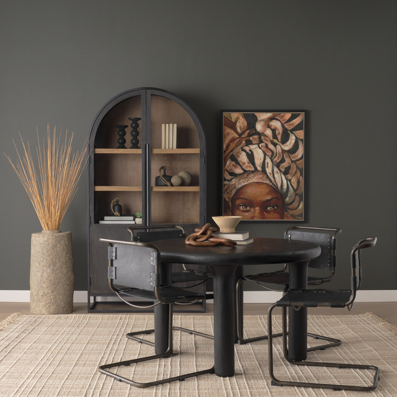 Sloan 80.5H Black Wood W/Black Metal Frame Arched Cabinet
